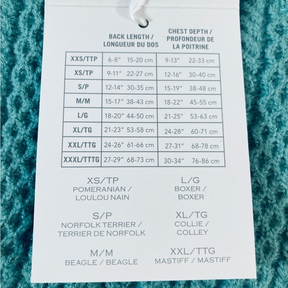 Shabby Chic | Knit Dog Sweater | Size M (see size chart photo) | Teal Green NWT - Picture 8 of 9